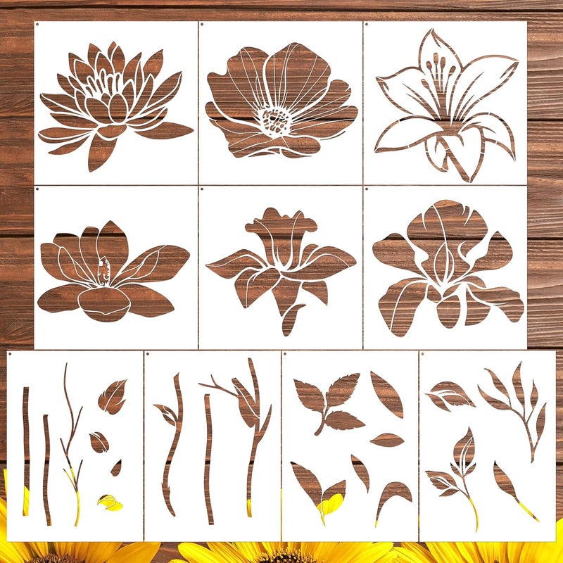 Keluna Large Flower Stencils for Painting - Lotus Iris Lily Giant Flower Stencils Template Garden Wood Fence Fabric Craft - Image 1